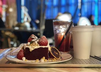 Close-up of dessert in plate on table