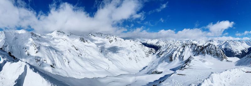 Panoramic view of snowcapped mountains against sky