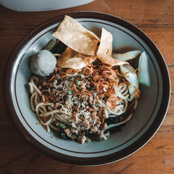 High angle view of food in plate