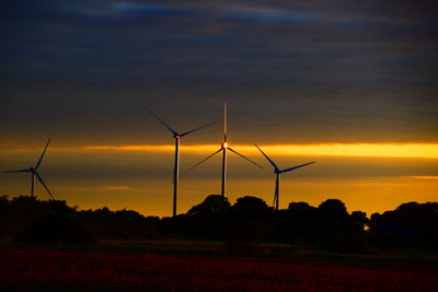 Silhouette windmill on field against sky during sunset