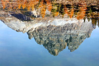 Reflection of rock formation in lake