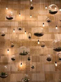 High angle view of illuminated dining table