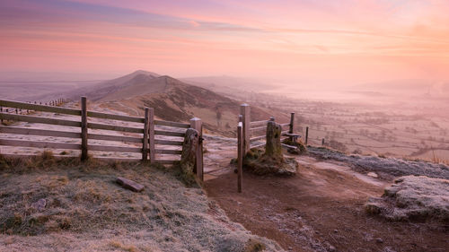 Scenic view of landscape against sky during sunset