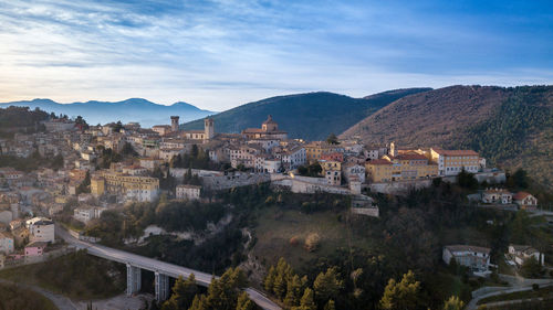 Aerial view of the medieval village of arcevia in the province of ancona in the marche region