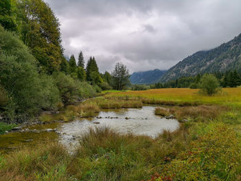 Autumnal mood in the bavarian alps near ruhpolding with lake and mountains 
