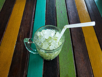 High angle view of drink on table