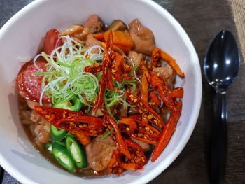 High angle view of meal served in bowl
