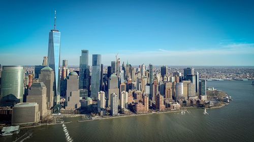 Modern buildings in city at waterfront