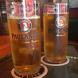 Close-up of beer glass on table