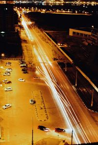 Light trails on road at night