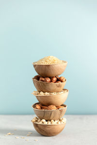 Close-up of cupcakes against blue background