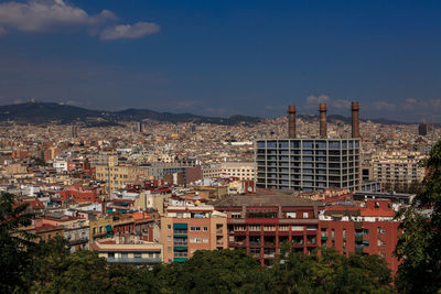 High angle shot of townscape against sky