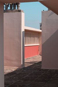 Hooded beach chair against sky in city