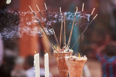 Close-up of burning incense