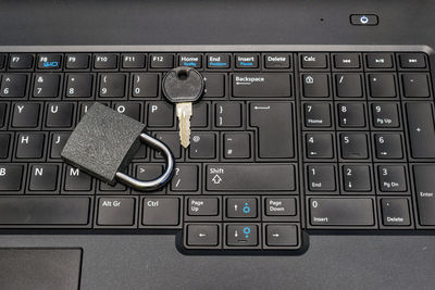 High angle view of laptop keyboard