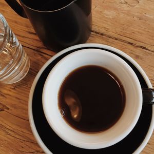 High angle view of coffee on table