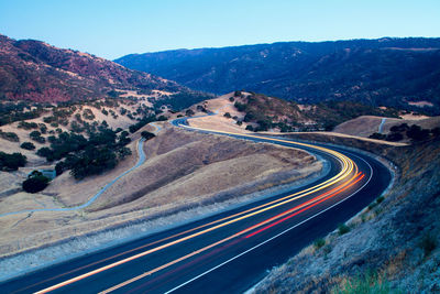 Car trails on the mountain road