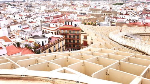 High angle view of buildings in city