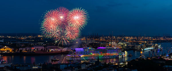 Firework display at night