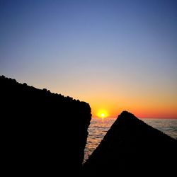 Scenic view of sea against clear sky during sunset