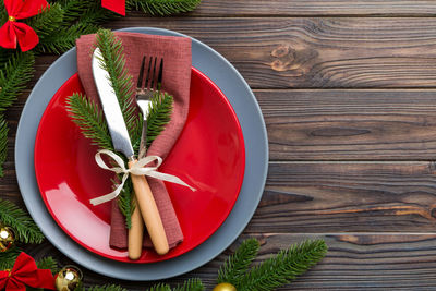 Directly above shot of christmas decorations on table