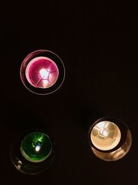 Low angle view of lit candle in darkroom