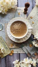 High angle view of coffee on table