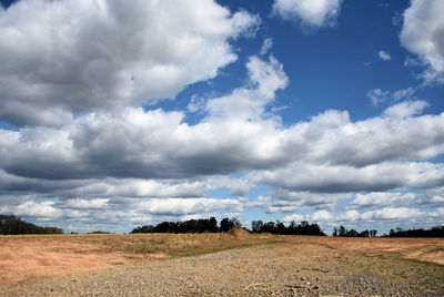 Scenic view of field against cloudy sky