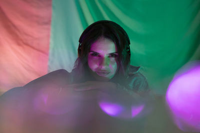 Portrait of woman with pink hair