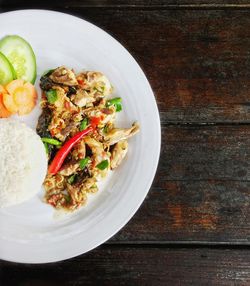 Directly above shot of food in plate on table