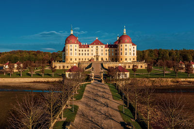 Panoramic view on schloss moritzburg, germany. drone photography.