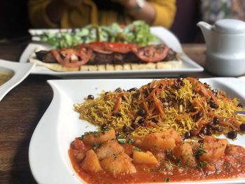 High angle view of food in plate