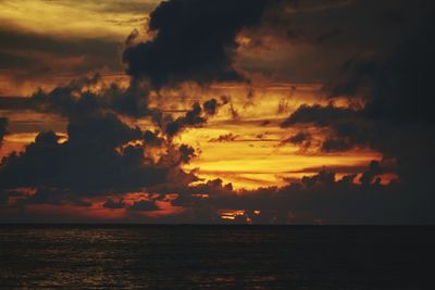 Scenic view of sea against dramatic sky