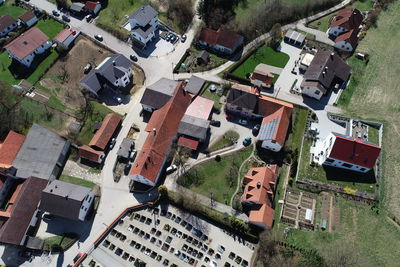 High angle view of buildings in city