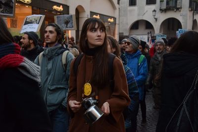 Group of friends standing in city