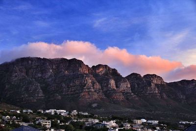 Scenic view of mountain against cloudy sky