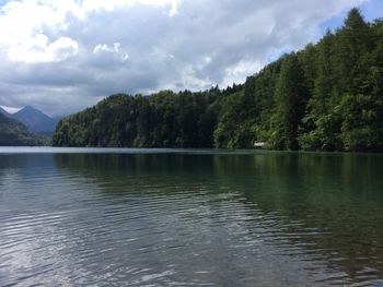 Scenic view of lake against cloudy sky