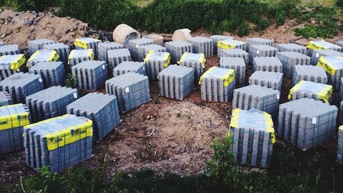 Stack of stones in field