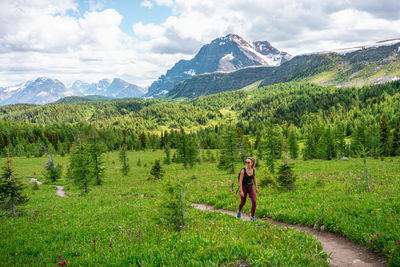 Day hiking up healey pass in early spring in banff national park