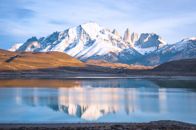 Scenic view of snowcapped mountains against sky