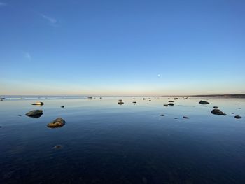 Scenic view of sea against clear blue sky