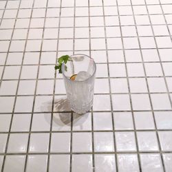 Close-up of ice cream on tiled floor