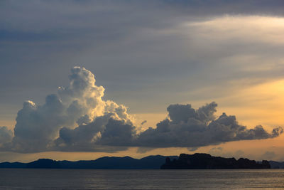 Scenic view of sea against dramatic sky