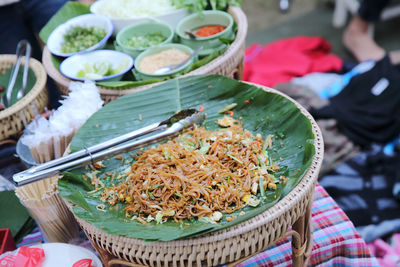 High angle view of food for sale at market stall