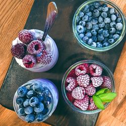 High angle view of fruits in bowl on table