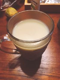 High angle view of drink on table