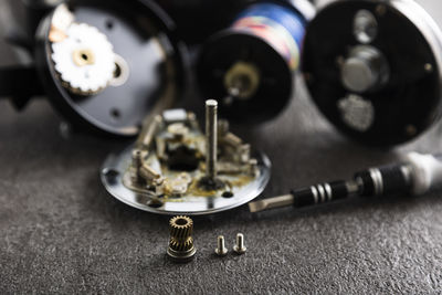 Close-up of equipment on table