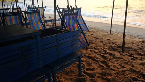 Bed beach and umbrella service beside public beach, cha am beach,thailand