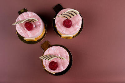 High angle view of ice cream on table