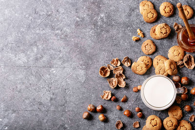 High angle view of cookies